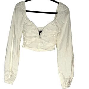 Blue Blush – Ruched Front Long Sleeve Bodysuit – White – S